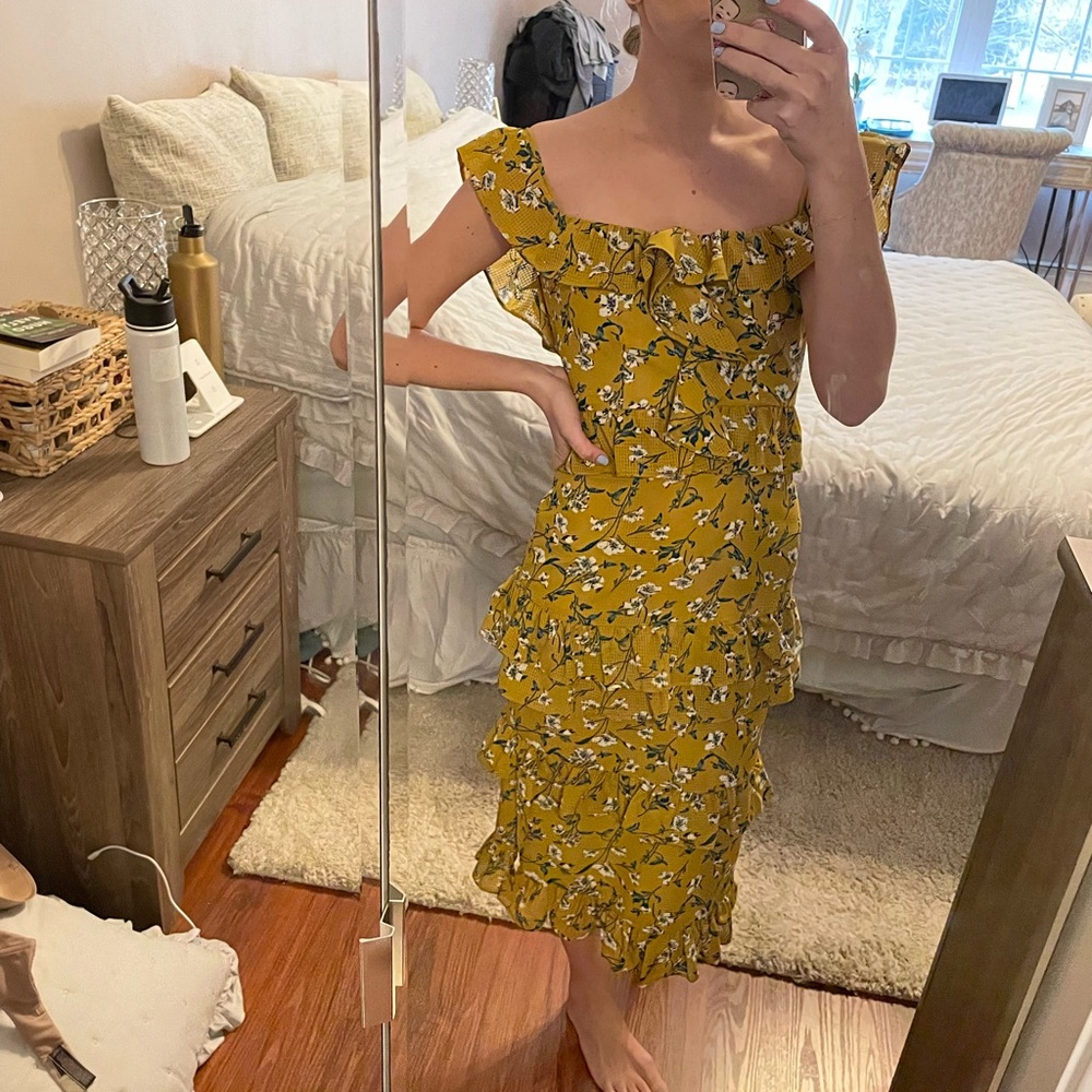 Yellow floral midi dress